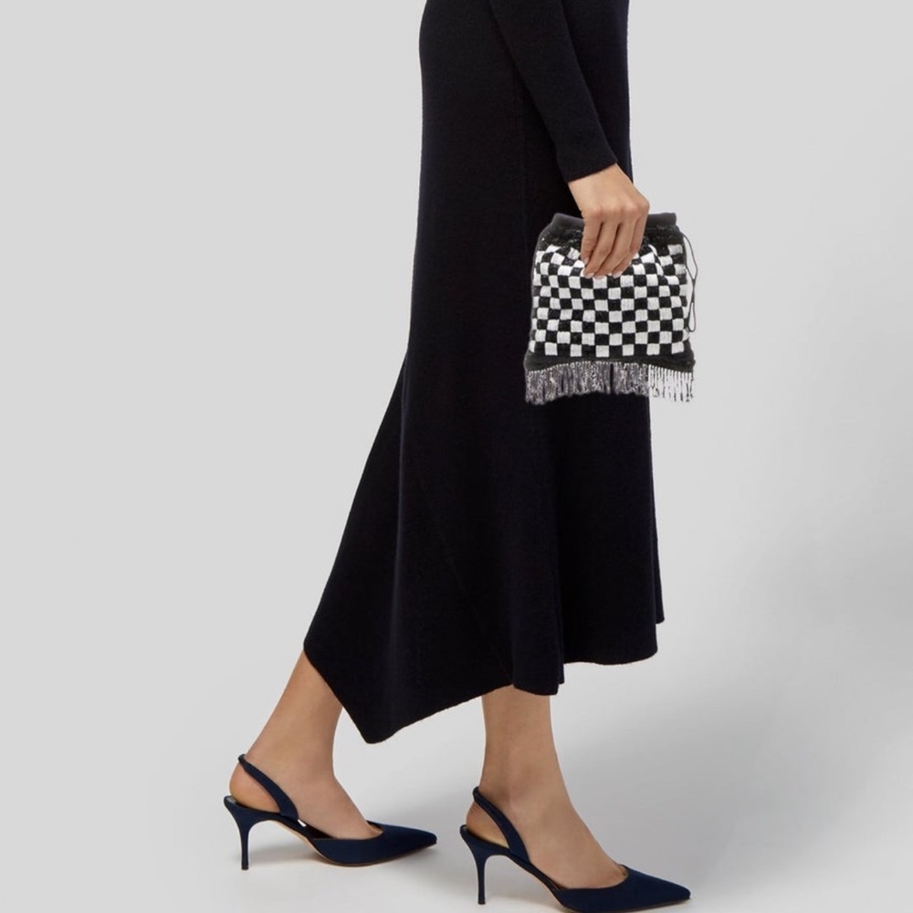 STAUD Black and White checkered beaded bag
